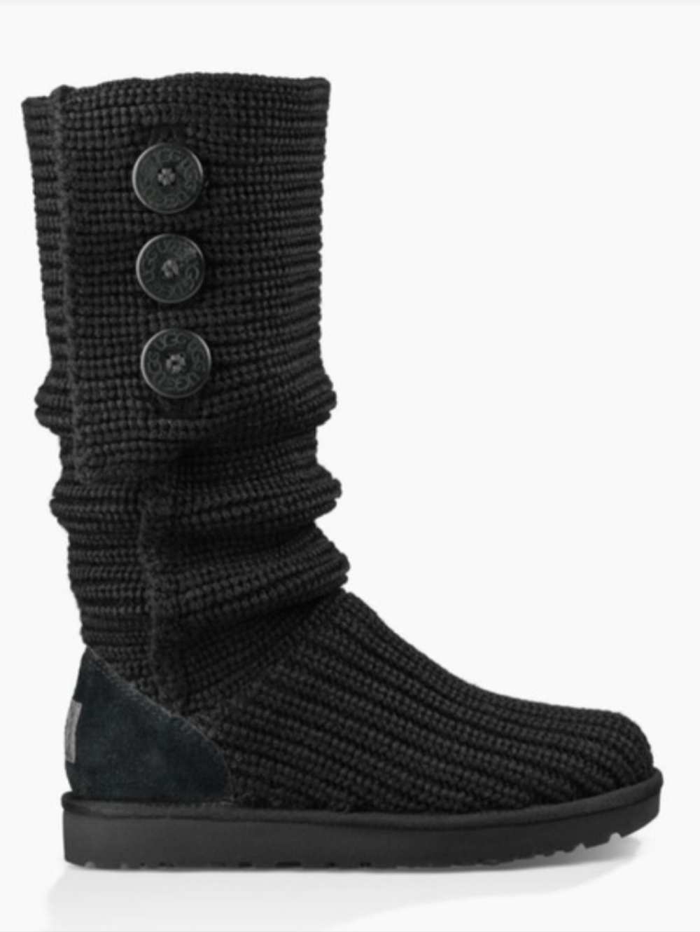 NWOB Women's UGG Australia Black Classic Cardy Knit Tall Boots, Size 10